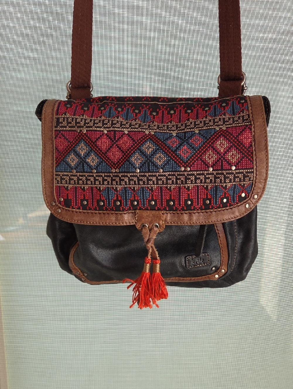The Sak Ethnic Pattern Crossbody Bag - Red & Brown